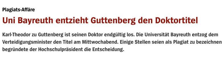 Schlagzeile Guttenberg Doktortitel