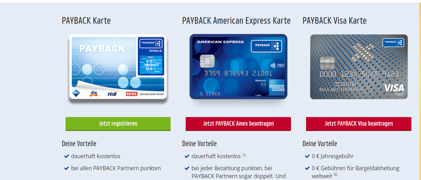 Payback Kreditkarte Varianten