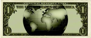 Ein Dollarschein mit einer Weltkugel abgebildet.