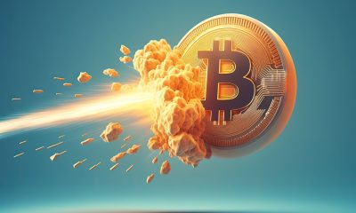 Fliegende Bitcoin-Münze mit einem Raketenstrahl - Mega-Bull-Run Prognose Update Halving (Foto: Freepik, kalebsp)