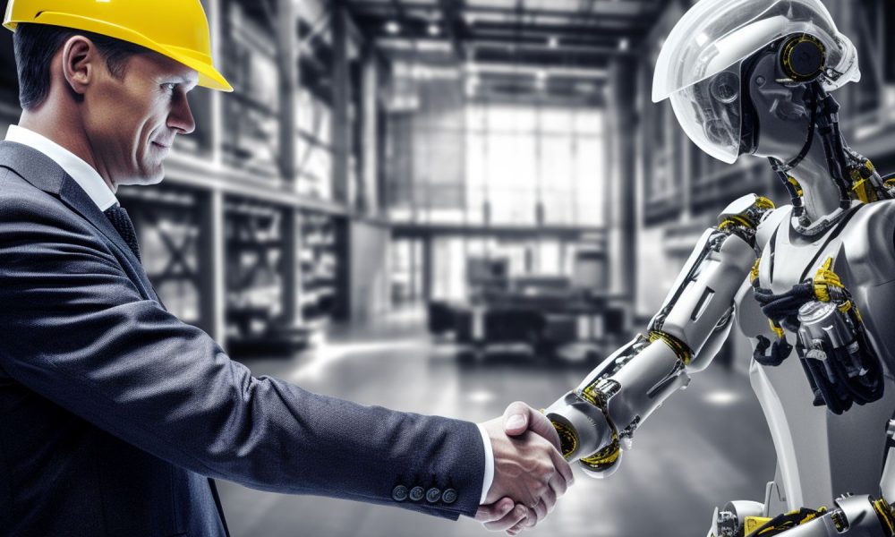 Handshake zwischen Mann mit Helm und Roboter (Foto: freepik) - Mensch und Maschine Aktie: die Geld-Druck-Maschine - Aufwärtstrend bei Dividende & Co