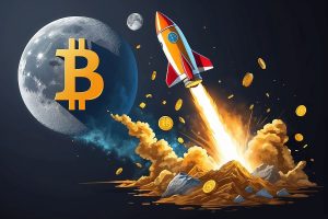 Illustration mit startender Rakete, dahinter Mond mit Bitcoin-Zeichen (Foto: Freepik, abubokor) - Bitcoin: Rekord-Prognose - 1 Milliarde Dollar! Das Update vor dem Halving 