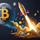 Illustration mit startender Rakete, dahinter Mond mit Bitcoin-Zeichen - Rekord-Prognose Update Halving (Foto: Freepik, abubokor)