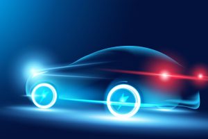 Leuchtende Umrisse eines Elektroautos auf blauem Hintergrund (Foto: freepik, texvector) - Tesla Quartalszahlen: Twitter-Chaos und Konkurrenzdruck – Prognose und Überblick