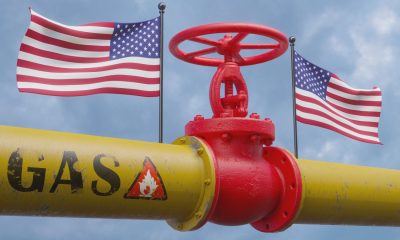 US-Flaggen auf einer Gasleitung mit einem Ventil - Inflation USA Verbraucherpreise Februar 2024 (Foto: Freepik, Kar881am)