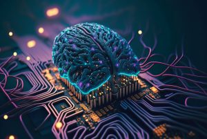 Illustration eines Gehirns auf einer Computerplatine als Symbol für Künstliche Intelligenz (Foto: freepik, AngrySun)
