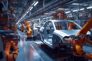 Illsutration einer Montagestrecke in einer Autofabrik (Foto: Freepik, HOUND) - Mercedes und Nvidia: digitaler Fabrik-Zwilling soll Produktion revolutionieren