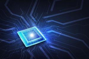 Illustration eines Computerchips auf einer blauen Leiterplatte (Foto: freepik, user13883487) - Künstliche Intelligenz: Forscher entwickeln Hightech-Chips für KI