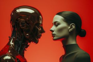 Humanoider Roboter und Frau Gesicht an Gesicht ohne Mimik (Foto: Freepik) - Roboter mit Mimik: Forscher machen künstliche Gesichter menschenähnlich