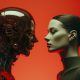 Humanoider Roboter und Frau Gesicht an Gesicht ohne Mimik (Foto: Freepik)
