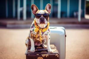 Hund mit Sonnenbrille auf einem Reisekoffer (Foto: freepik, Gizmo Illustrator) - Hund mit Sonnenbrille auf einem Reisekoffer (Foto: freepik, Gizmo Illustrator)