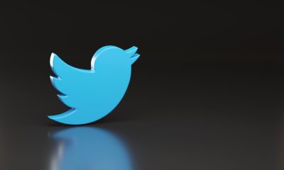 Twitter Logo blauer Vogel auf schwarzem Hintergrund