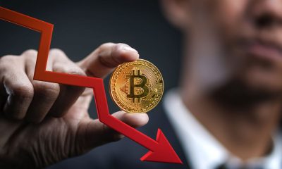 Hand hält Bitcoin-Münze, darunter roter Chart-Pfeil nach unten - Instant-Crash! Das Prognose Update (Foto: Freepik, natanaelginting)